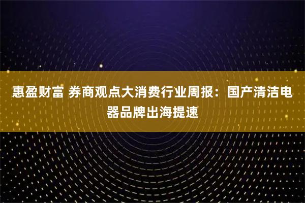 惠盈财富 券商观点大消费行业周报:国产清洁电器品牌出海提速